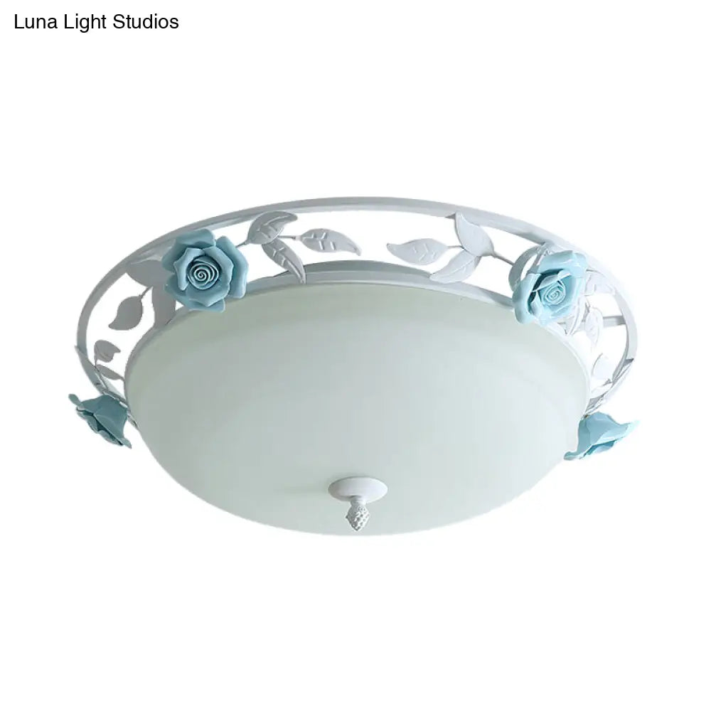 Countryside Metal Led White Flush Mount Light Fixture - 16’/19.5’ Width Dome Ceiling Lighting