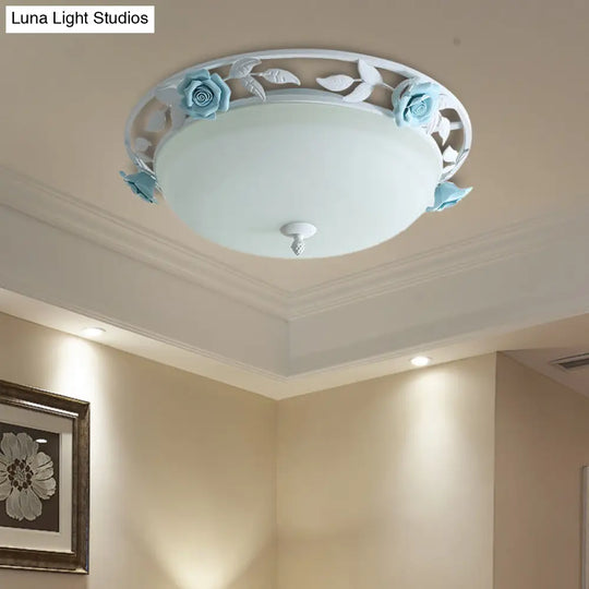 Countryside Metal Led White Flush Mount Light Fixture - 16’/19.5’ Width Dome Ceiling Lighting