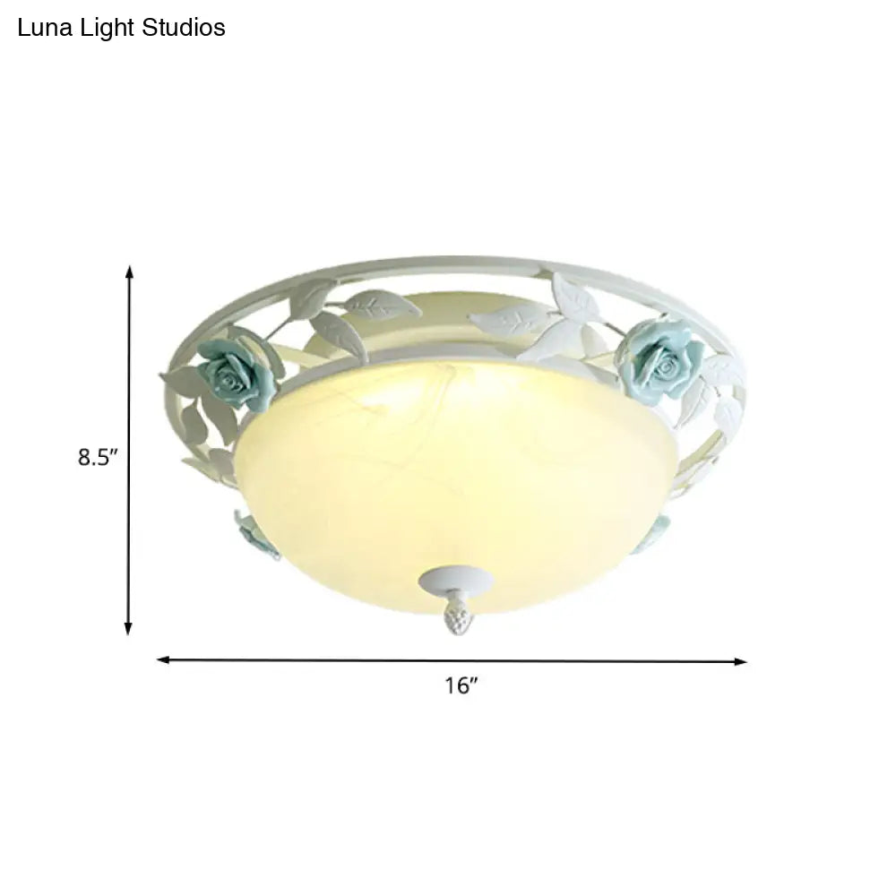 Countryside Metal Led White Flush Mount Light Fixture - 16/19.5 Width Dome Ceiling Lighting For