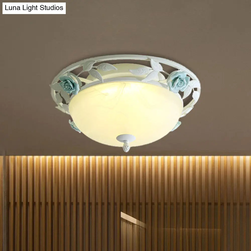 Countryside Metal Led White Flush Mount Light Fixture - 16’/19.5’ Width Dome Ceiling Lighting