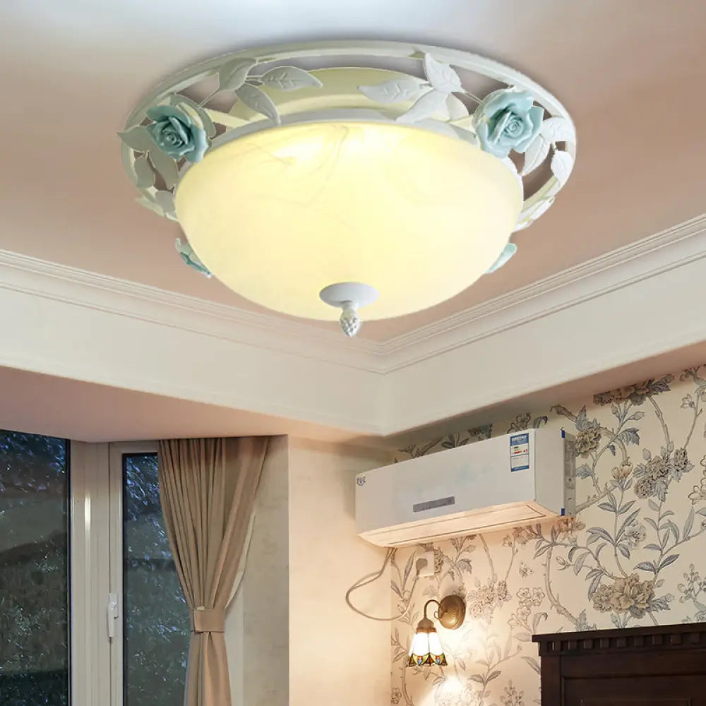 Countryside Metal Led White Flush Mount Light Fixture - 16’/19.5’ Width Dome Ceiling Lighting