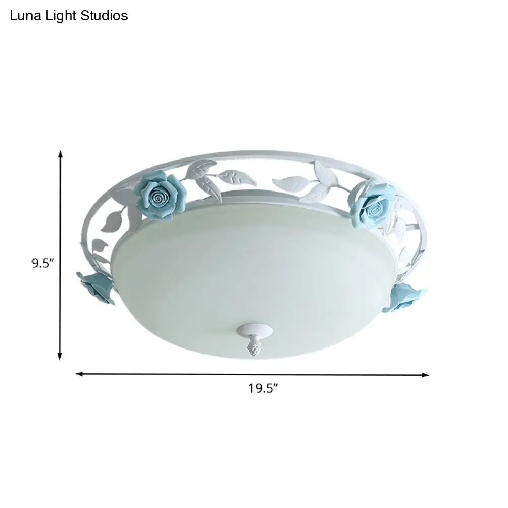 Countryside Metal Led White Flush Mount Light Fixture - 16’/19.5’ Width Dome Ceiling Lighting