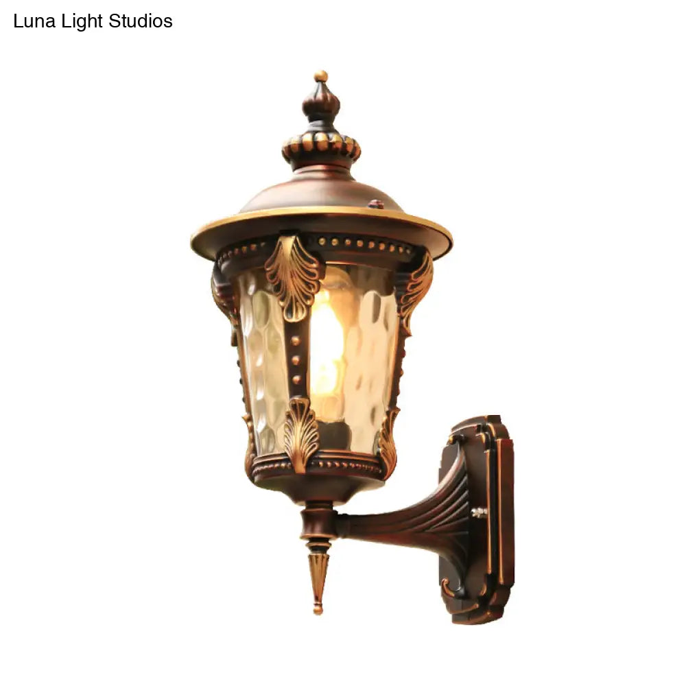 Countryside Outdoor Wall Mounted Lamp With Water Glass Shade - Coffee 1 Bulb Sconce Light Fixture