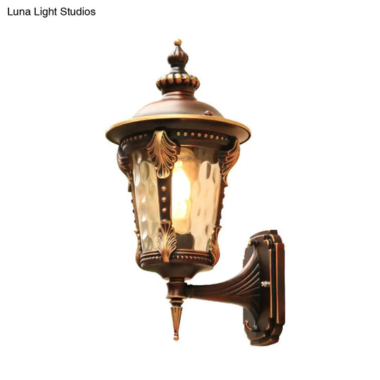 Countryside Outdoor Wall Mounted Lamp With Water Glass Shade - Coffee 1 Bulb Sconce Light Fixture