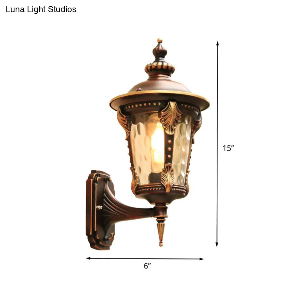 Countryside Outdoor Wall Mounted Lamp With Water Glass Shade - Coffee 1 Bulb Sconce Light Fixture