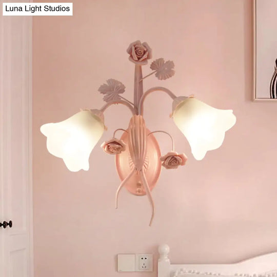 Countryside Pink Blossom Wall Sconce With Opal Glass - Perfect For Living Rooms