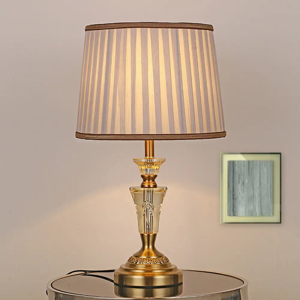 Countryside Pleated Shade Nightstand Lamp With Crystal Base - Beige/Pink Beige