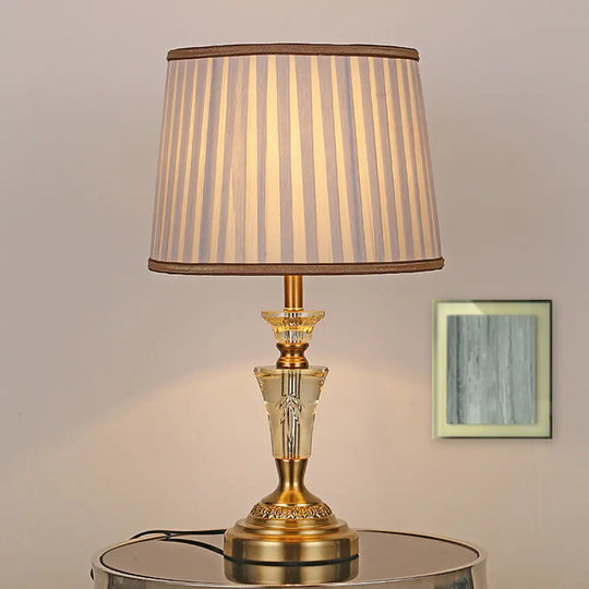 Countryside Pleated Shade Nightstand Lamp With Crystal Base - Beige/Pink Beige