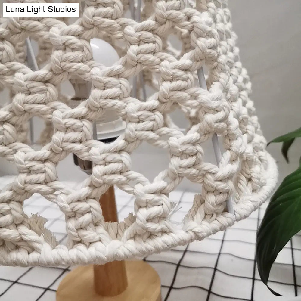 Countryside Rope Nightstand Lamp With Handmade Cone Shade