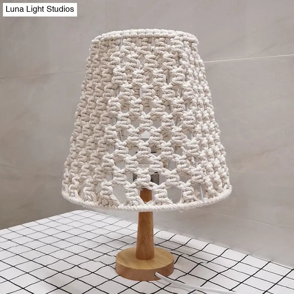 Countryside Rope Nightstand Lamp With Handmade Cone Shade