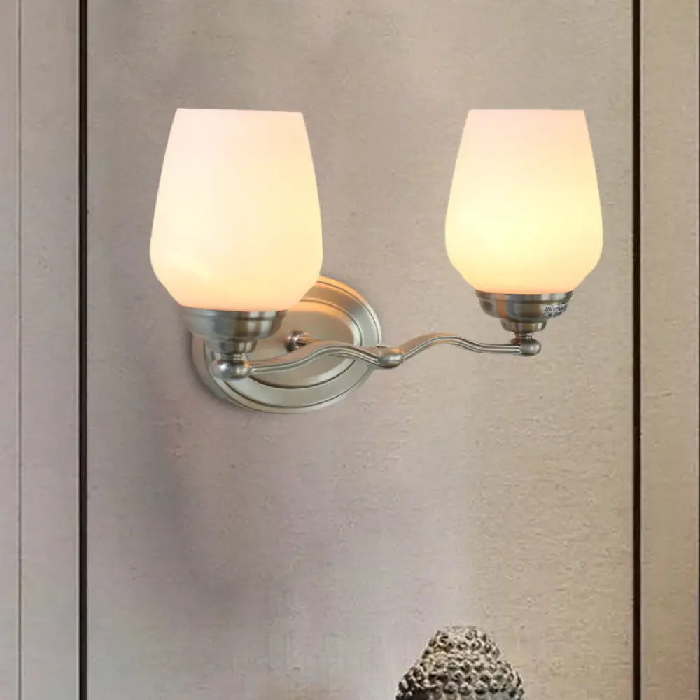 Countryside Silver Opal Glass Vanity Sconce With Cream Cup Shade