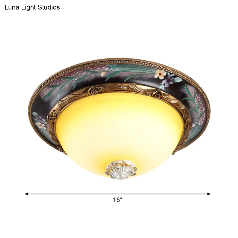 Countryside Style Tan Led Flush Mount Lamp With Faceted Glass Bowl 12’/16’/19.5 Width