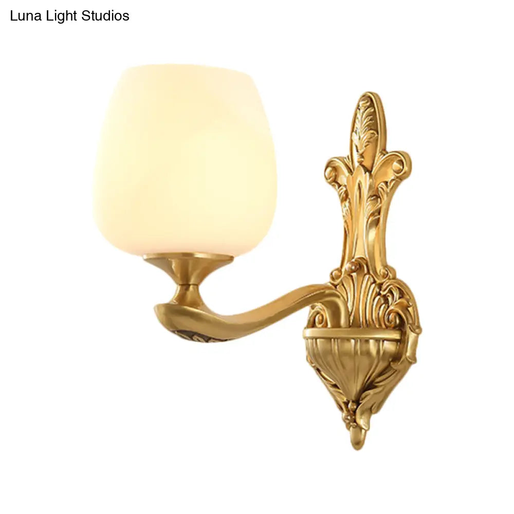 Countryside Wall Sconce With Brass Accent And Cream Glass Cup For Bedroom Lighting