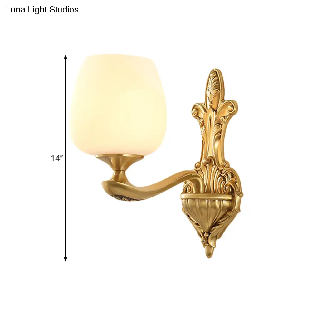 Countryside Wall Sconce With Brass Accent And Cream Glass Cup For Bedroom Lighting