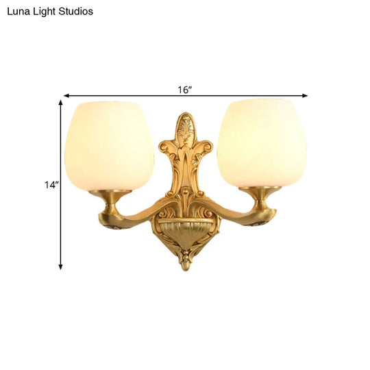 Countryside Wall Sconce With Brass Accent And Cream Glass Cup For Bedroom Lighting