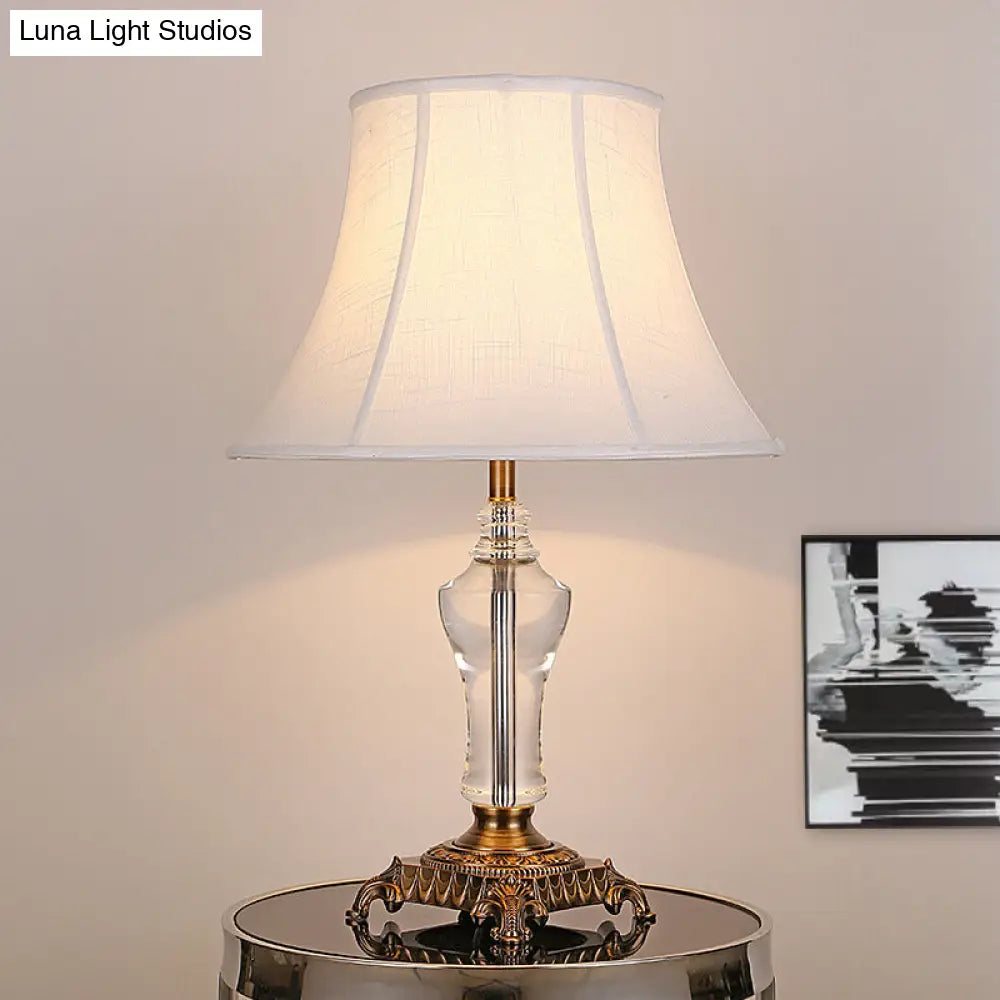 Countryside White Cone Nightstand Lamp With Crystal Accent - Fabric Shade 1 Light Perfect For Living