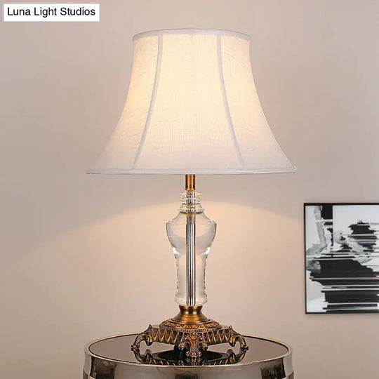 Countryside White Cone Nightstand Lamp With Crystal Accent - Fabric Shade 1 Light Perfect For Living