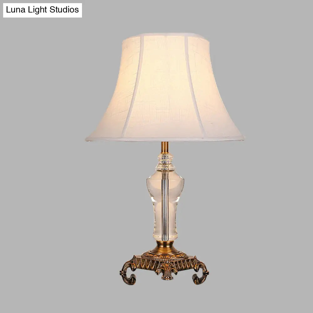 Countryside White Cone Nightstand Lamp With Crystal Accent - Fabric Shade 1 Light Perfect For Living