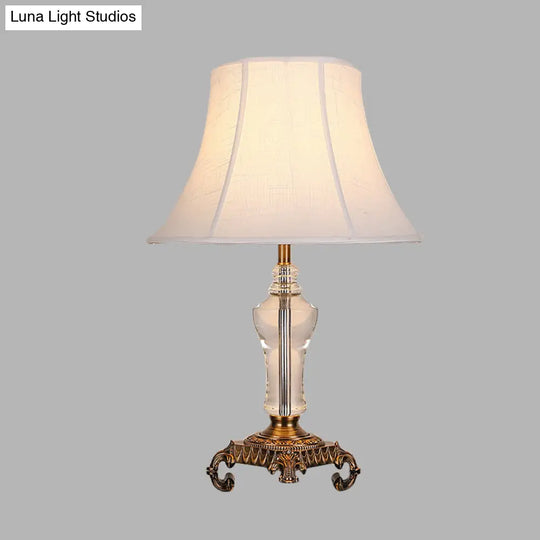 Countryside White Cone Nightstand Lamp With Crystal Accent - Fabric Shade 1 Light Perfect For Living