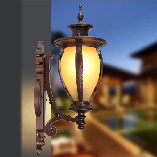 Countryside Yellow Glass Courtyard Sconce Light - Dark Coffee Wall Lamp