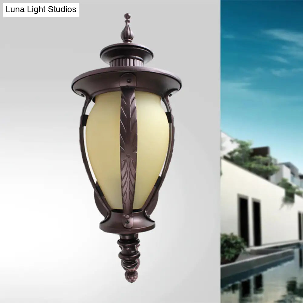 Countryside Yellow Glass Courtyard Sconce Light - Dark Coffee Wall Lamp