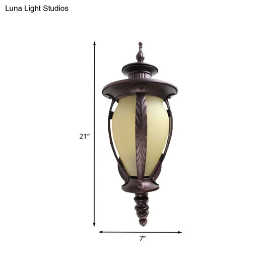 Countryside Yellow Glass Courtyard Sconce Light - Dark Coffee Wall Lamp