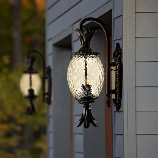 Courtyard Sconce Light - Pineapple Design Clear Crystal Single Head Black Wall Lighting