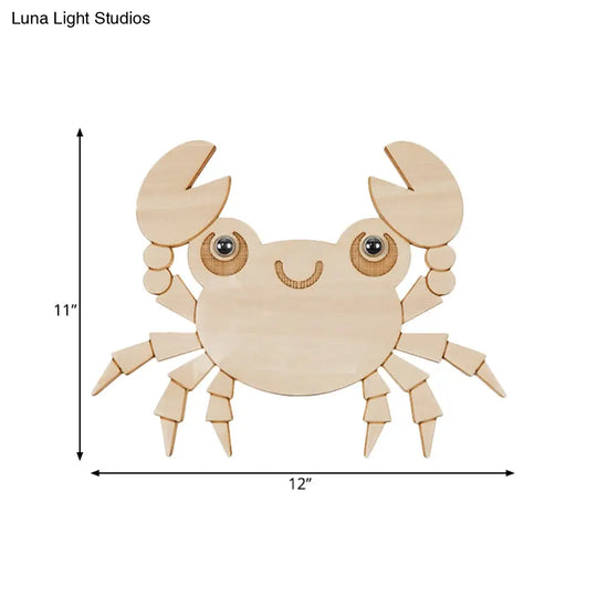 Crab Kids Led Wall Sconce Wood Cartoon Lamp - Beige