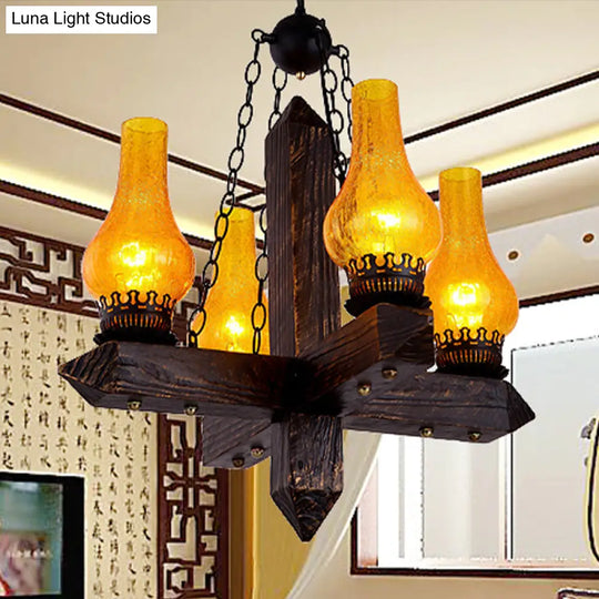 Crackle Glass Vase Chandelier: Farmhouse Pendant Light With 5 Lights And Metal Frame