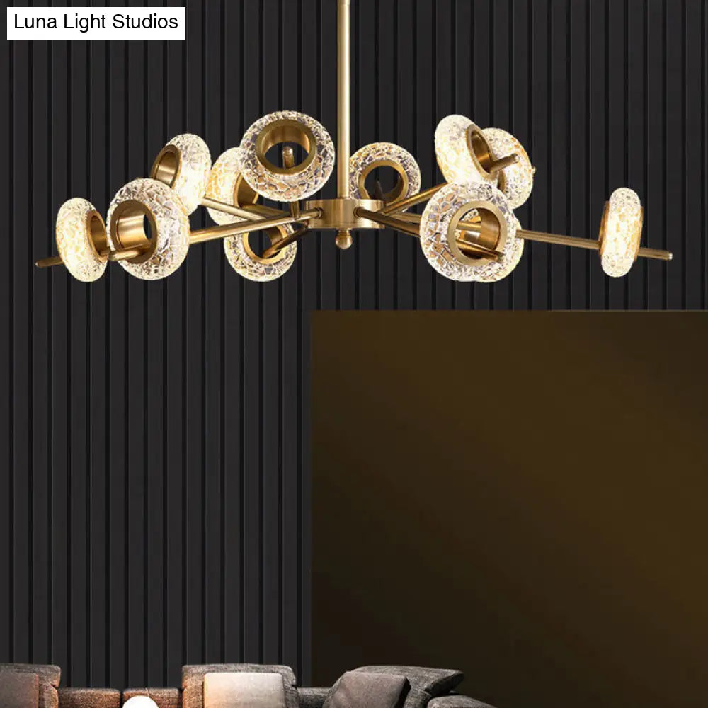 Crackled Crystal Glass Rings Pendant Chandelier With Postmodern Brass Finish - Perfect For A Diner