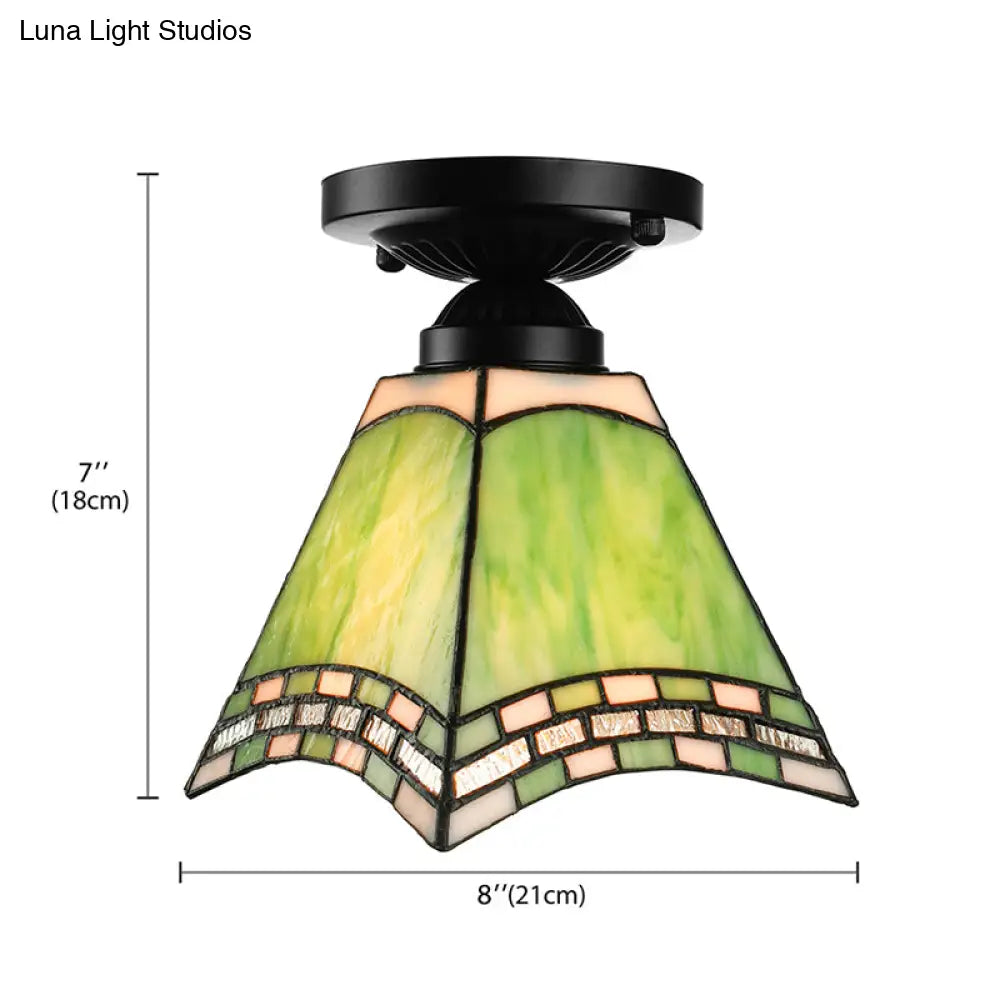 Craftsman Office Tiffany Style Ceiling Light In Green For Corridor