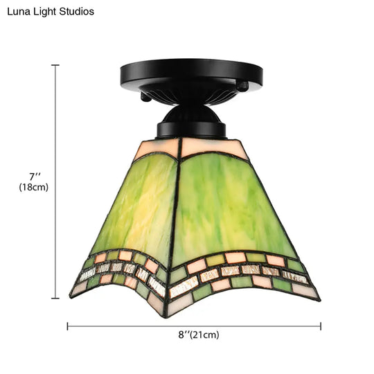 Craftsman Office Tiffany Style Ceiling Light In Green For Corridor