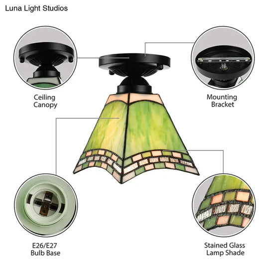 Craftsman Office Tiffany Style Ceiling Light In Green For Corridor