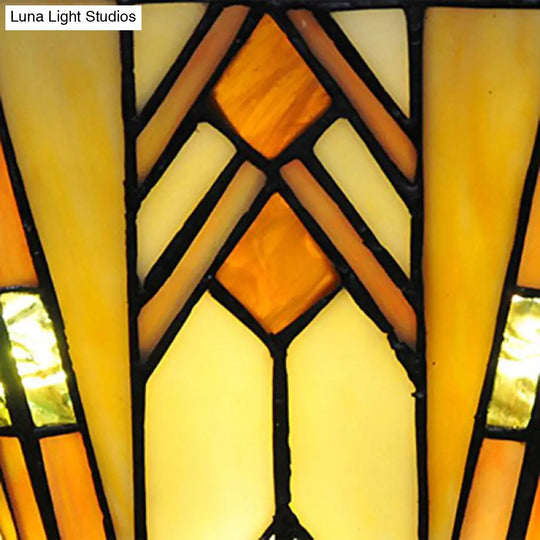 Craftsman Stained Glass Wall Lamp: Geometric Design 1 Light Sconce In Beige For Living Room Lighting