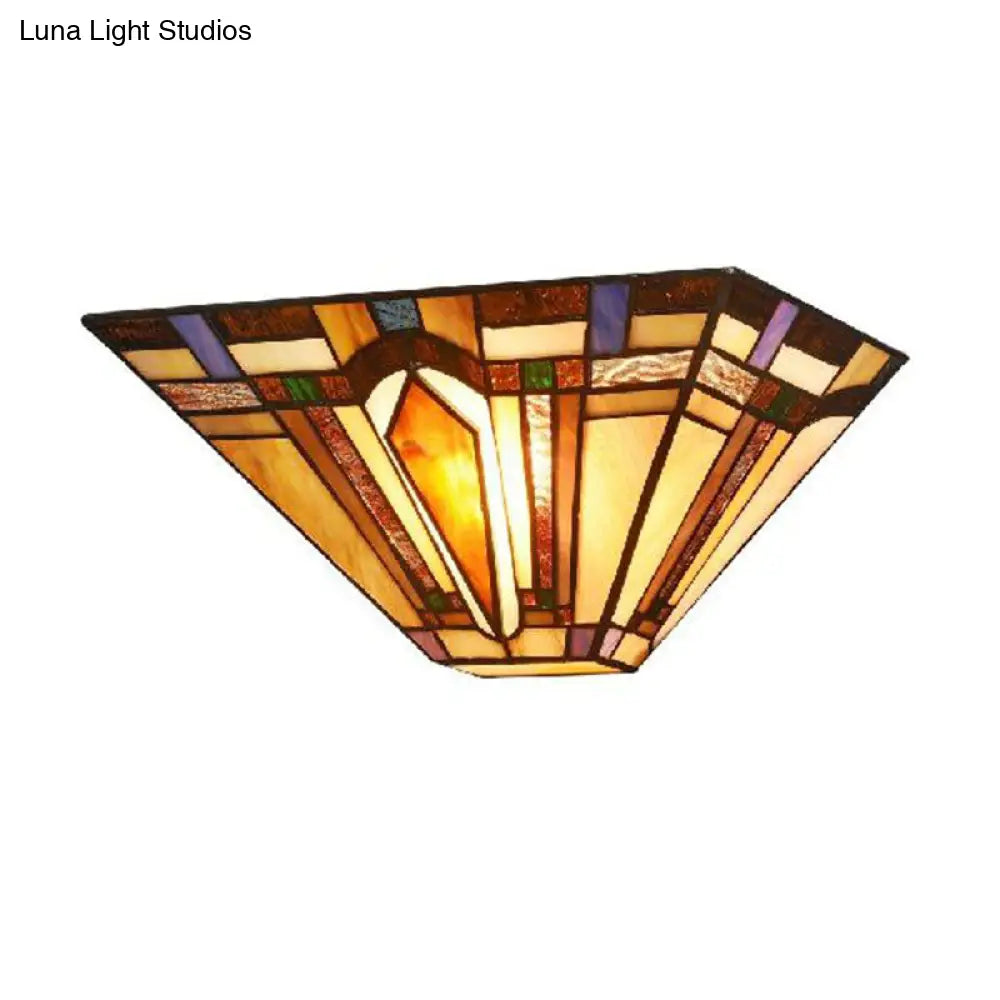 Craftsman Stained Glass Wall Sconce Light With Geometric Design - Ideal For Restaurants