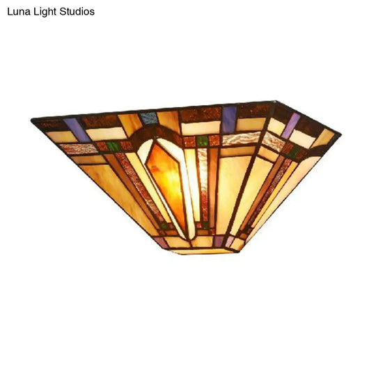 Craftsman Stained Glass Wall Sconce Light With Geometric Design - Ideal For Restaurants