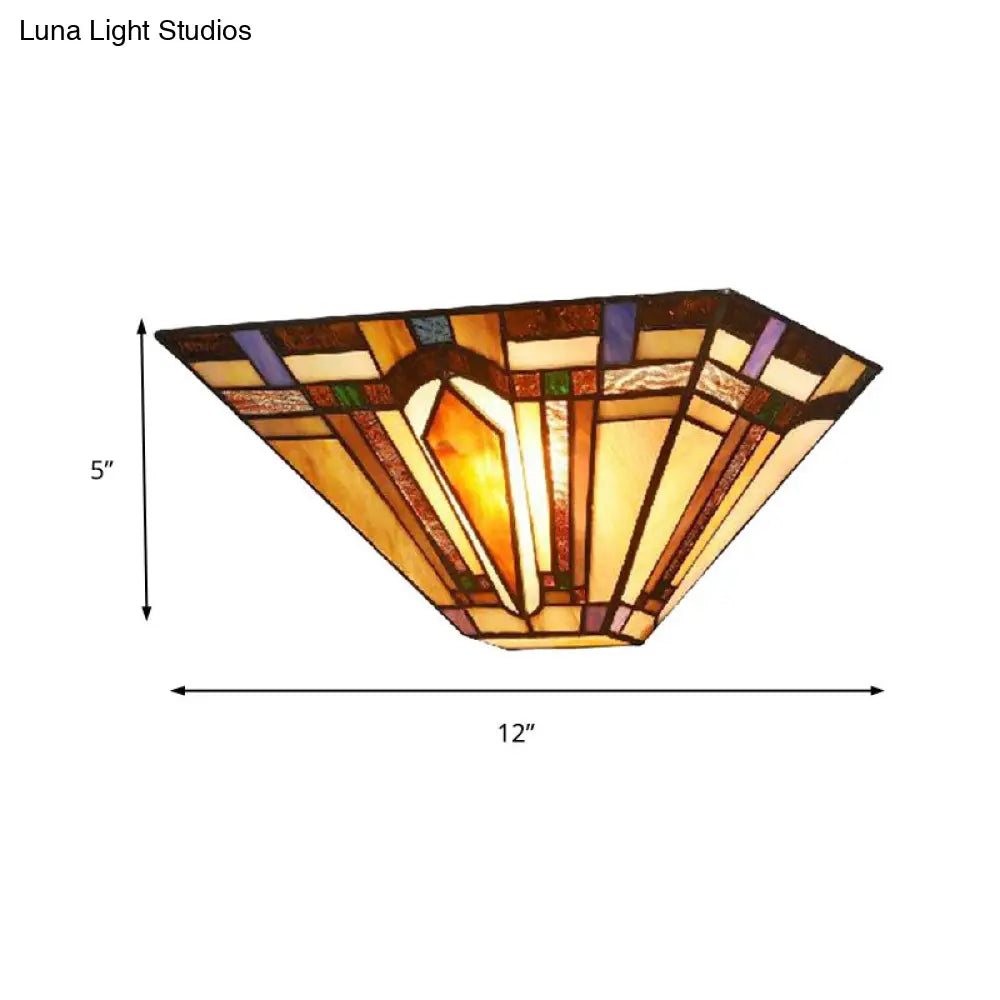 Craftsman Stained Glass Wall Sconce Light With Geometric Design - Ideal For Restaurants