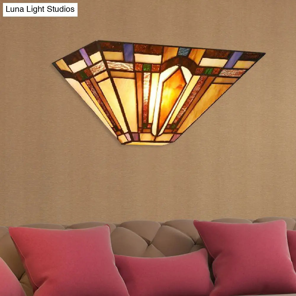 Craftsman Stained Glass Wall Sconce Light With Geometric Design - Ideal For Restaurants