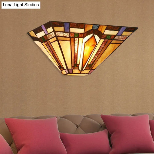 Craftsman Stained Glass Wall Sconce Light With Geometric Design - Ideal For Restaurants