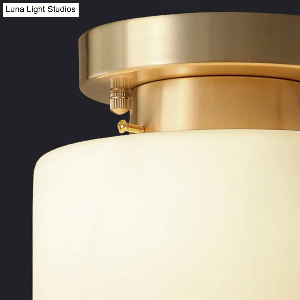 Cream Glass Ceiling Light With Brass Finish For Modern Foyer - Semi Flush Mount