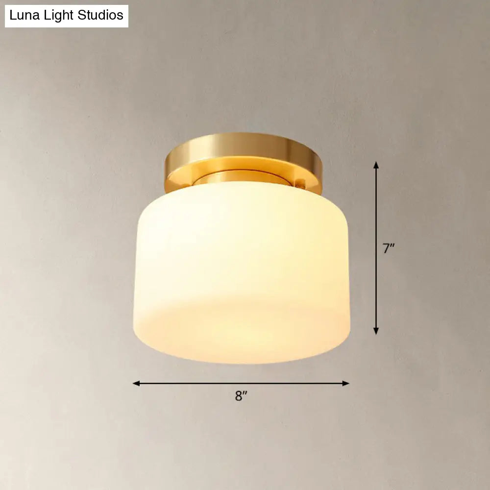 Cream Glass Ceiling Light With Brass Finish For Modern Foyer - Semi Flush Mount