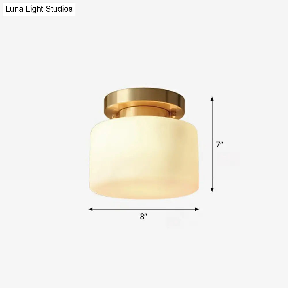 Cream Glass Ceiling Light With Brass Finish For Modern Foyer - Semi Flush Mount