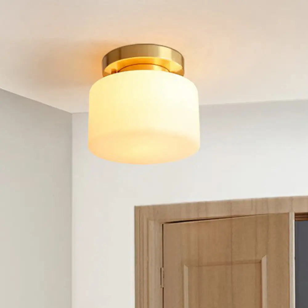 Cream Glass Ceiling Light With Brass Finish For Modern Foyer - Semi Flush Mount