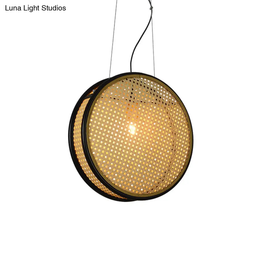 Creative Asian 1-Light Rattan Drop Pendant Ceiling Light For Beige Bedroom