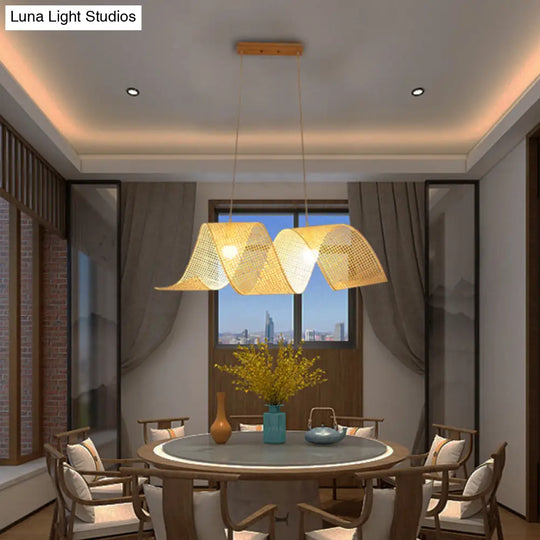 Creative Asian Style Twisted Bamboo Mesh Pendant Light - 1-Light Beige Ceiling Suspension Lamp