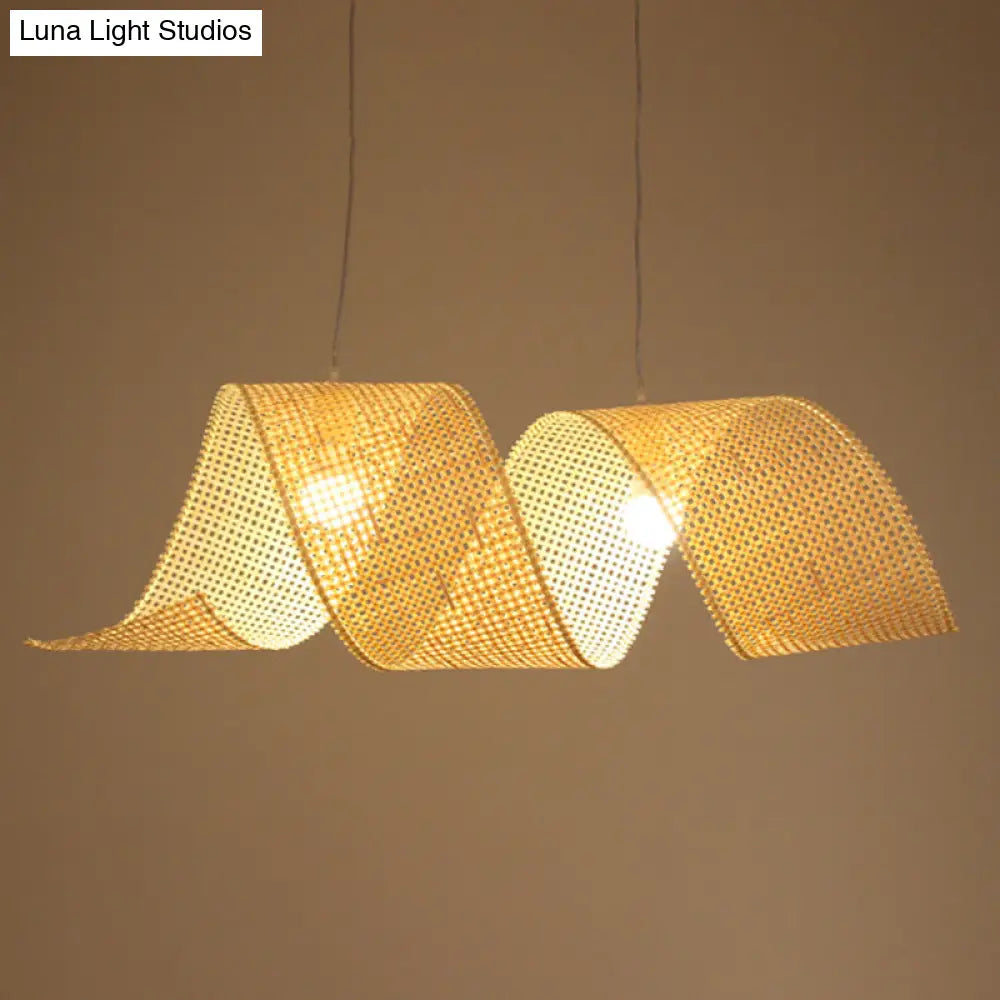 Creative Asian Style Twisted Bamboo Mesh Pendant Light - 1-Light Beige Ceiling Suspension Lamp