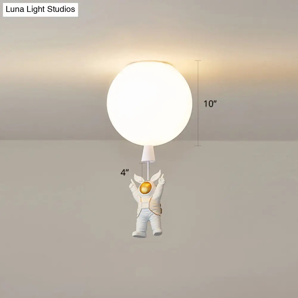 Creative Astronaut Themed Balloon Ceiling Mount Light Silica Gel 1-Bulb Bedroom Flush White / 10 C