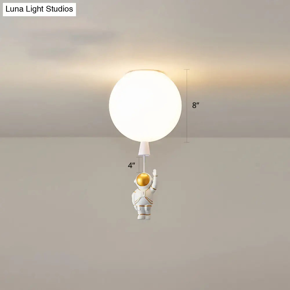 Creative Astronaut Themed Balloon Ceiling Mount Light Silica Gel 1-Bulb Bedroom Flush White / 8 A