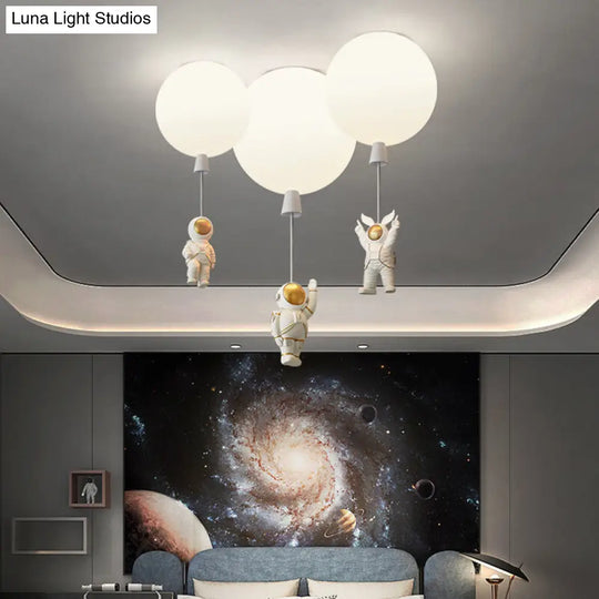 Creative Astronaut Themed Balloon Ceiling Mount Light Silica Gel 1-Bulb Bedroom Flush