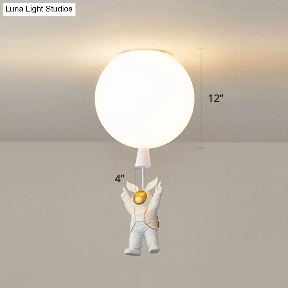 Creative Astronaut Themed Balloon Ceiling Mount Light Silica Gel 1-Bulb Bedroom Flush White / 12 C